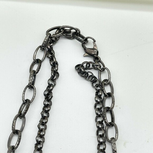 Double Strand Faux Pearl & Aurora Borealis Crystal Beads on Antiqued Chain 28" - Picture 2 of 4